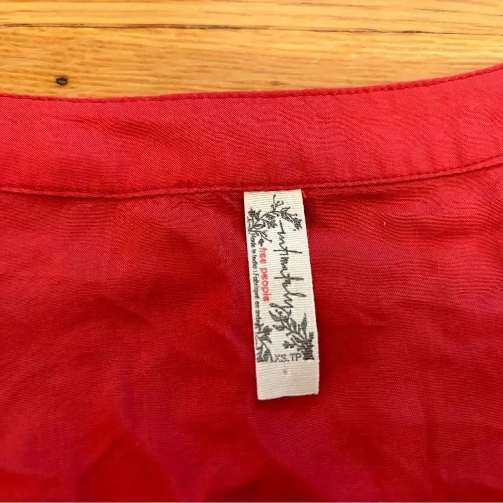 Free People Intimately Red Short Sleeve Blouse Bodysuit